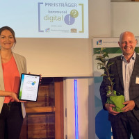 Bürgermeister Eric Leiderer mit Digitalministerin Judith Gerlach